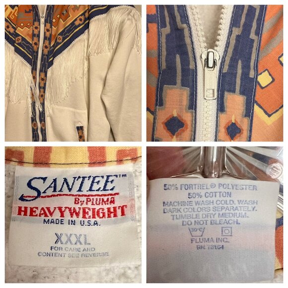 Vintage Santee Lightweight Southwestern Fringe Jacket Plus XXXL USA Aztec Tribal - Picture 12 of 16
